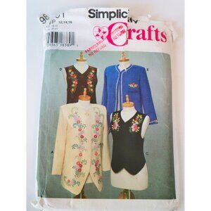 Simplicity 9891 Sewing Pattern Misses' Jacket & Vest Ribbon Embroidery Transfers